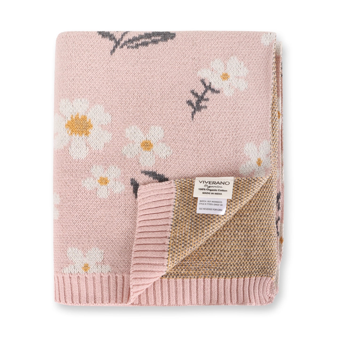 Daisy Floral Organic Jacquard Knit Baby Blanket