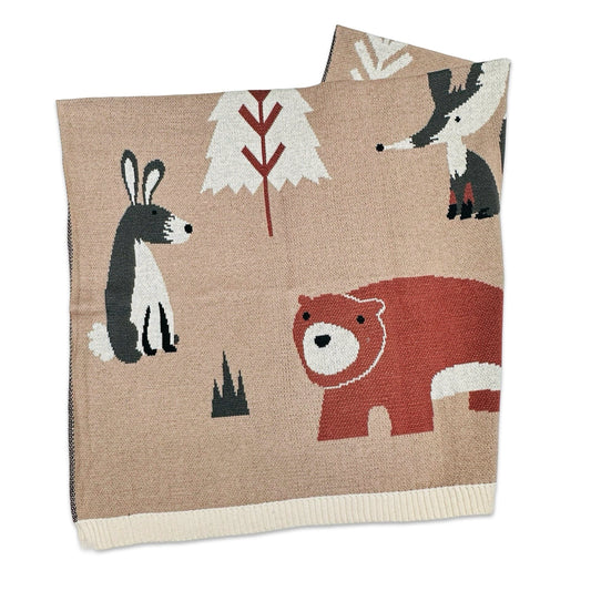 Woodland Bear Organic Cotton Jacquard Knit Baby Blanket