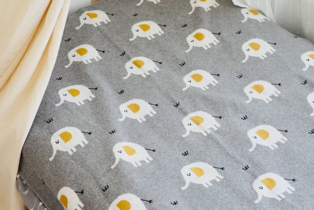 Elephant Organic Cotton Jacquard Knit Baby Blanket