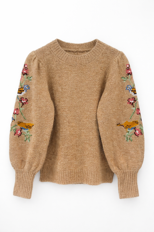 Embroidered Sleeve Knit Sweater