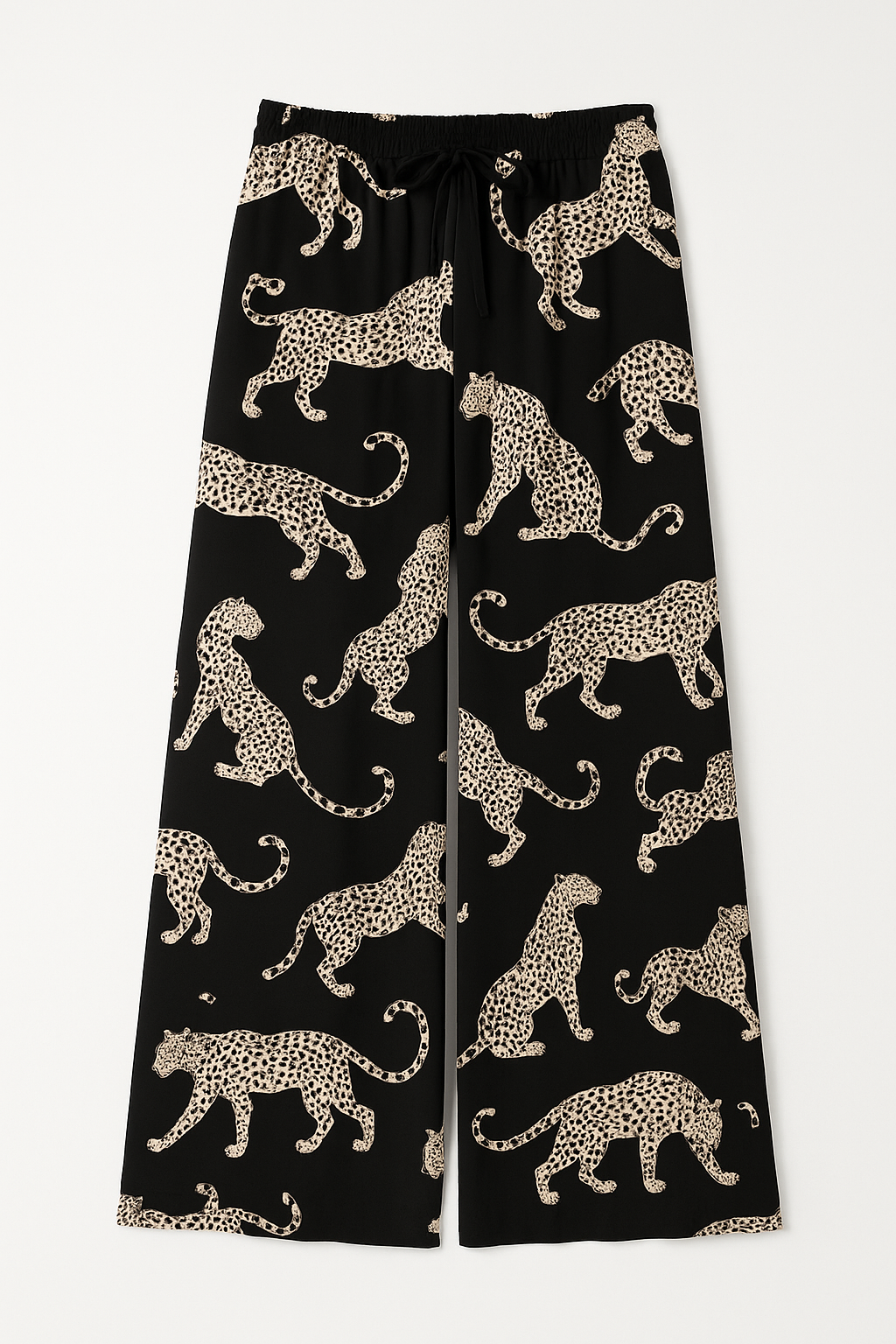 SS Leopard Print Drawstring Wide-leg Pant