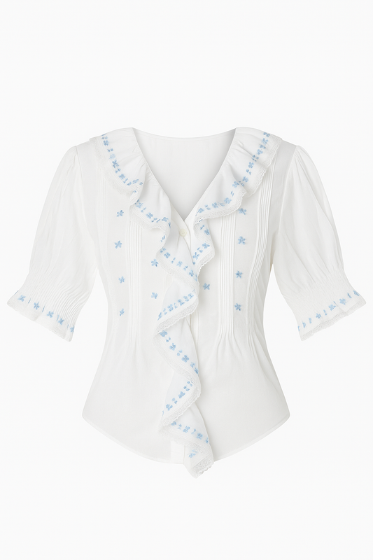 Blue Daisy Ruffle Top
