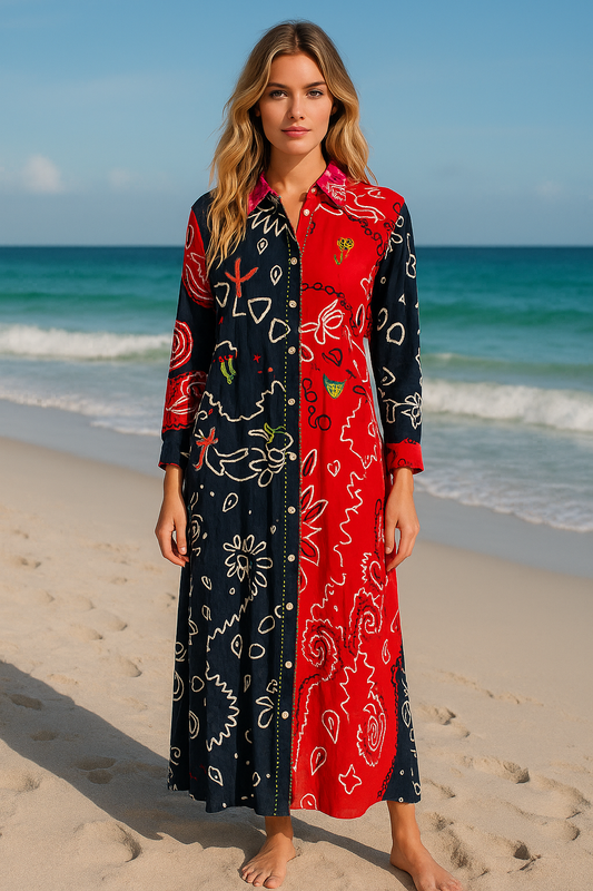 Embroidered Bandana Shirt Dress