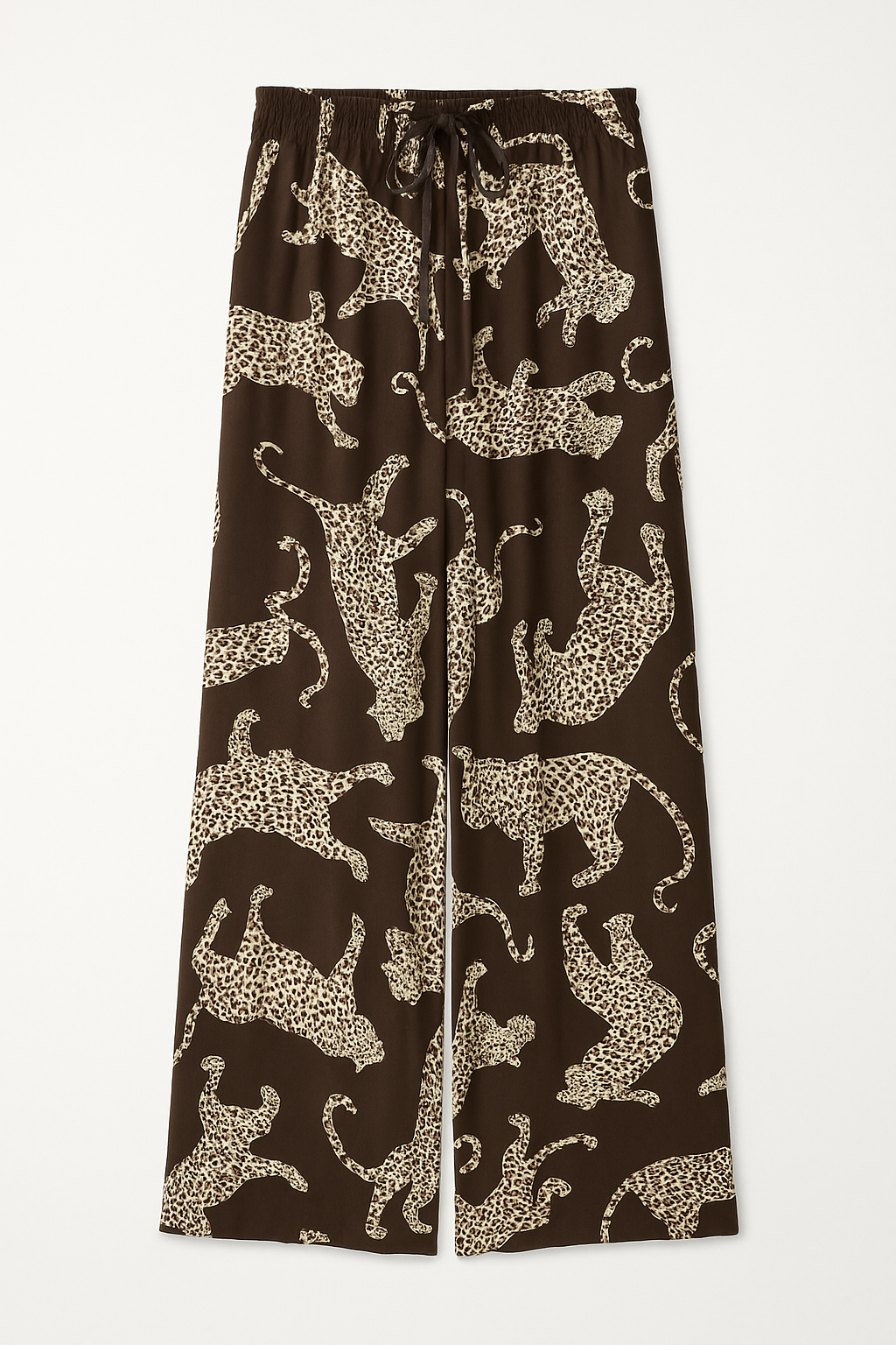 SS Leopard Print Drawstring Wide-leg Pant