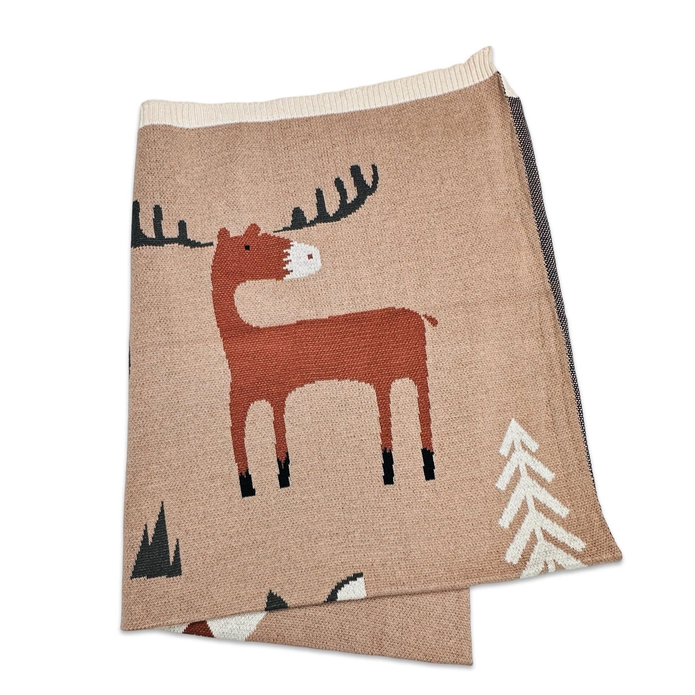 Woodland Bear Organic Cotton Jacquard Knit Baby Blanket