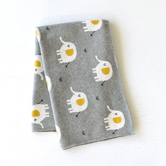 Elephant Organic Cotton Jacquard Knit Baby Blanket